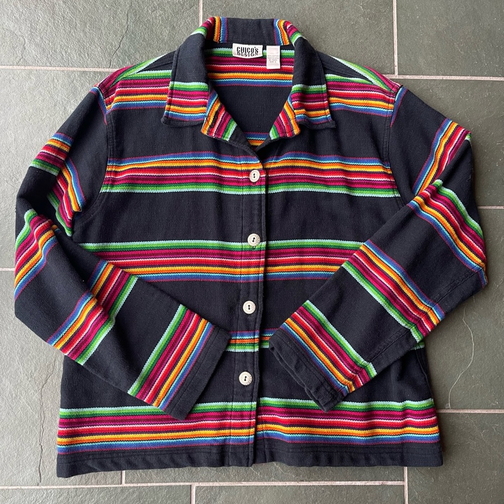 Chico's Design Vintage Cotton Rainbow Strip Boxy Jacket